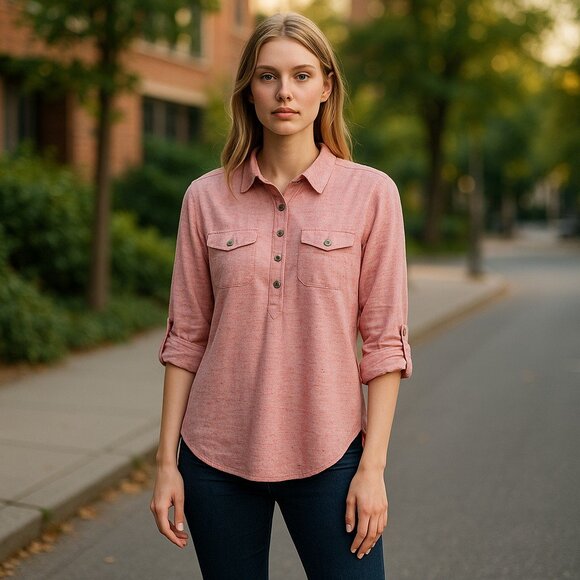 * EYELASH Pink Print Sheer Back Adjustable Sleeve Top Ladies XS - Picture 1 of 7